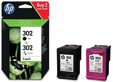 [X4D37AE] Hp cartouche d'encre 302, 165 - 190 pages, oem x4d37ae, 1 x noir et 1 x 3 couleurs