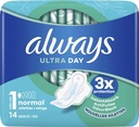 Always ultra day serviettes hygiéniques normal, paquet de 14 pièces