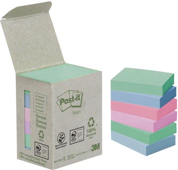 [6531GB] Post-it recycled notes, 100 feuilles, ft 38 x 51 mm, paquet de 6 blocs, couleurs assorties