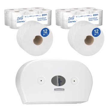 [KI45921] Action scott control: 2 x papier toilette p12 (k71861) + gratuit distributeur mini twin, blanc (k71860)