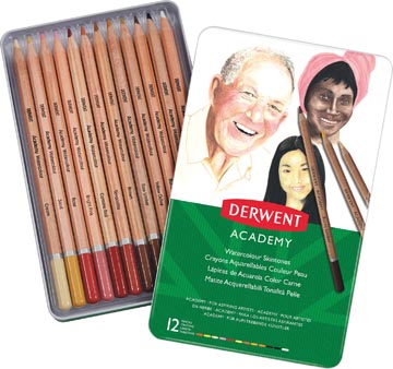 [2300386] Derwent crayon aquarellable academy , boîte métallique de 12 pièces en couleurs assorties