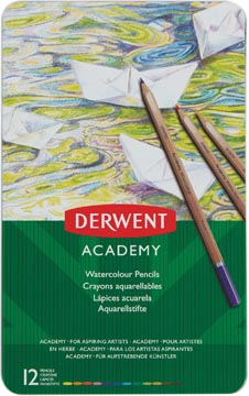 [2301941] Derwent crayon aquarellable academy , boîte métallique de 12 pièces en couleurs assorties