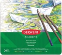 Derwent crayon aquarellable academy , boîte métallique de 24 pièces en couleurs assorties