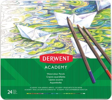 [2301942] Derwent crayon aquarellable academy , boîte métallique de 24 pièces en couleurs assorties