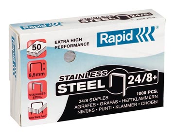 [2485830] Rapid agrafes 24/8, en acier inoxydable, boîte de 1.000 agrafes