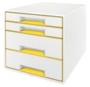 Leitz bloc à tiroirs wow, 4 tiroirs, blanc/jaune