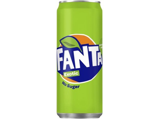 [14218] Fanta exotic no sugar boisson rafraîchissante, sleek canette de 33 cl, paquet de 24 pièces