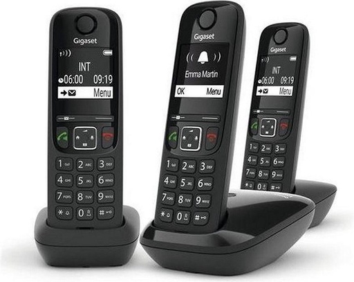 [6854762] Gigaset as690a trio téléphone dect sans fil, avec 2 combinés supplémentaires, noir